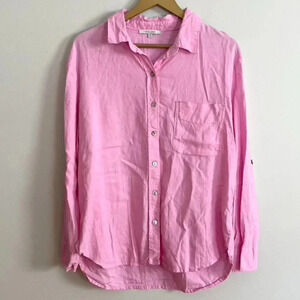 Love Tree Pink Linen Blend Button Up Top